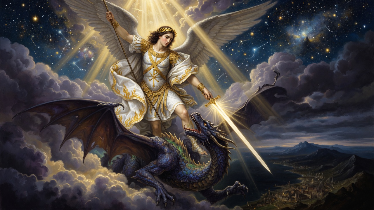 Erzengel Michael treibt den Drachen vom Himmel – Offenbarung 12
